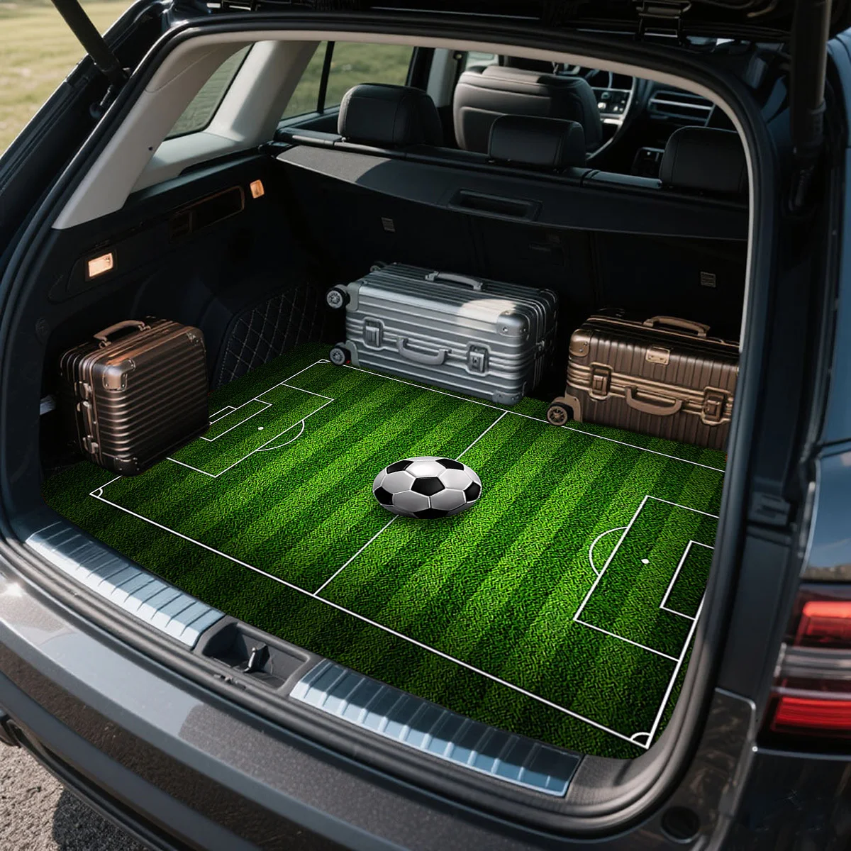 1pc Football Field Pattern And Football Element Trunk Mat, Durable Machine-Washable Car Trunk Protector - Fits Sedans, Suvs, And
