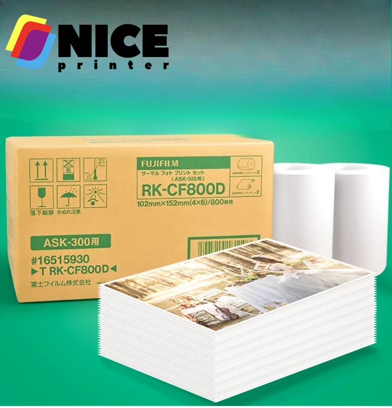 

Оригинальная фотобумага для сублимационного принтера ASK-300 с красителем для фотоальбома Fuji Fllm, бумага 4X6 дюймов, 2 рулона, 800 листов RK-CF800