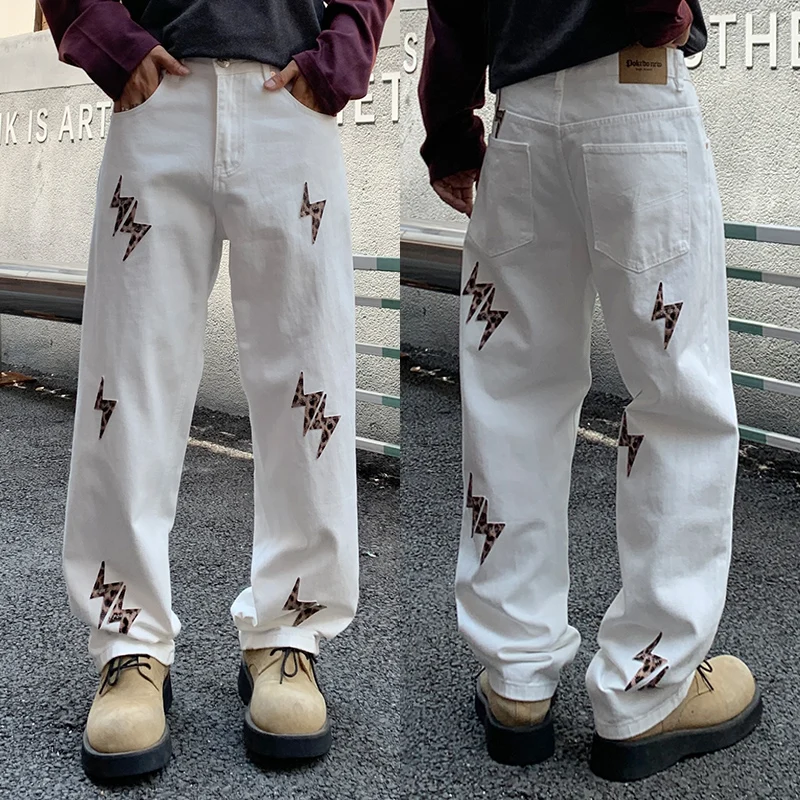 アメリカンハイストリートファッションバギージーンズメンズストリートウェアファッションヒップホップルーズカジュアルプラスサイズホワイトデニムジーンズパンツトラウザーズ