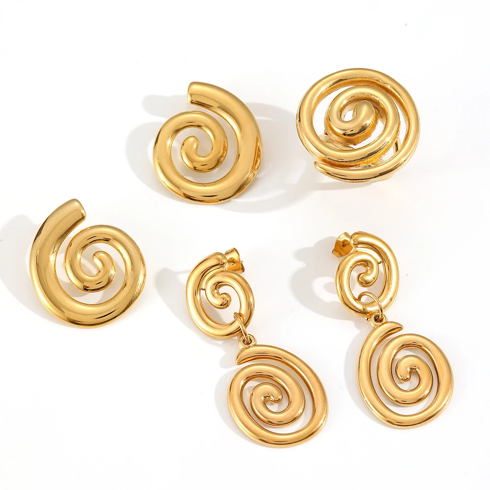 Modische Ohrstecker aus Edelstahl mit Muschel- und geometrischem Design für Damen, verhindern Allergien, ideal als Alltagsschmuck und Accessoire. – Detail 1