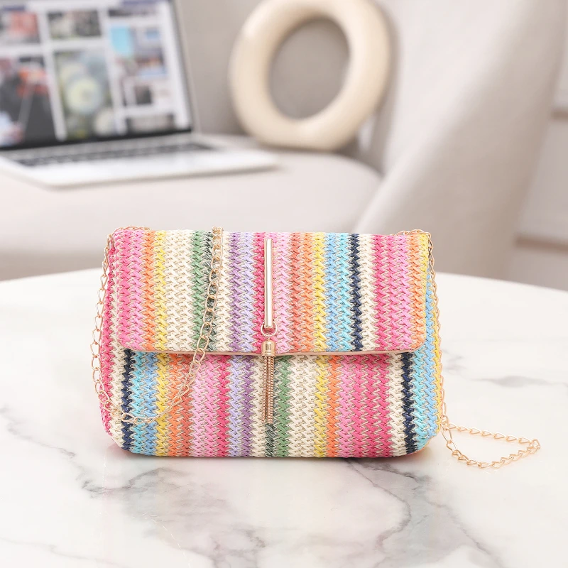

Luxury Women Shoulder Bag New Fashion Contrasting Chain Crossbody Bag Versatile Tassel Woven Small Square Bag Ladies Handbags