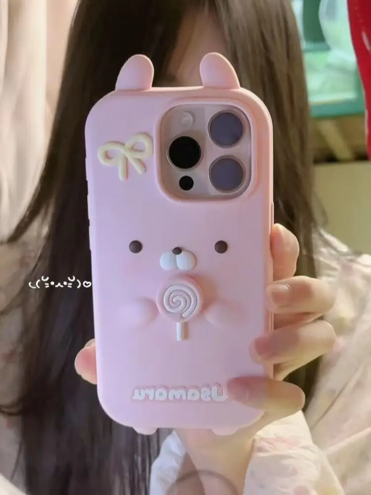 Lovely Rabbit With Lollipop 3D Silicone Soft Phone Case For iPhone X XR XS 5 5S 7 8 14 15 Plus 12 13 Mini 16 17 Pro Max SE
