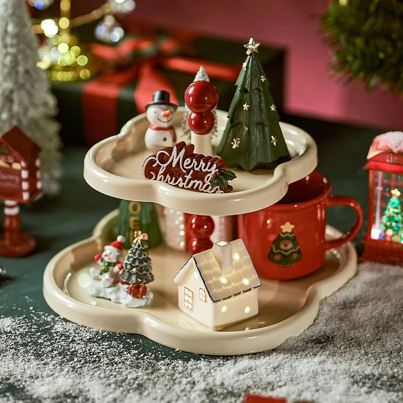 صينية فواكه UFORU، طاولة قهوة لغرفة المعيشة متعددة الطوابق، صينية حلوى كعكة فرنسية رائعة ذات مظهر عالٍ لعيد الميلاد