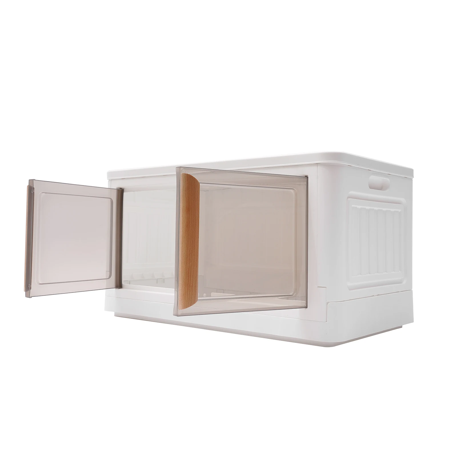 Boîte de Rangement Pliable 72L en Plastique Empilable avec Couvercle, Roues, Double Porte