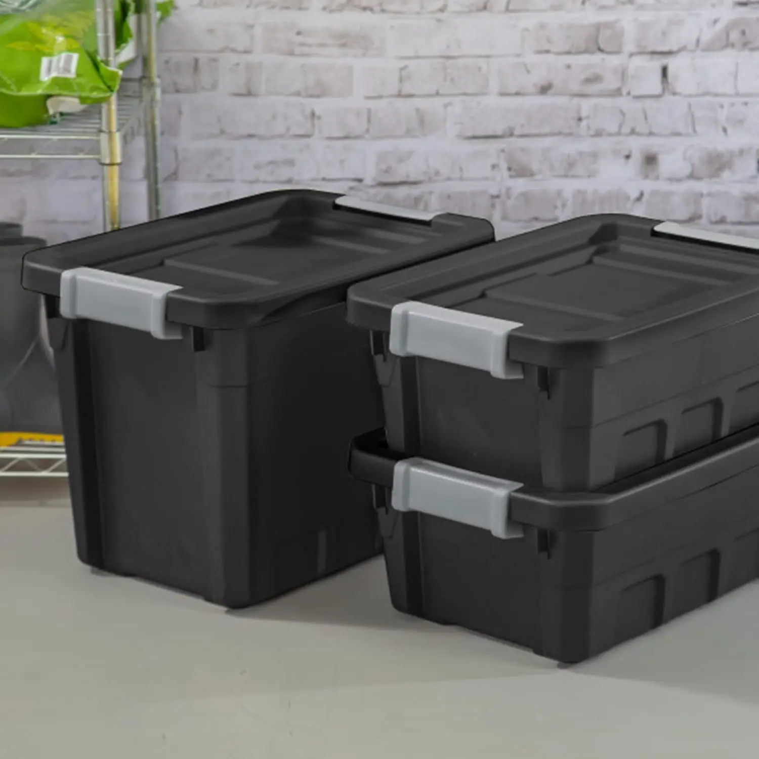 

12-Pack Plastic Storage Bins with Lids, Stackable Containers, 7.5 Gallon, Black