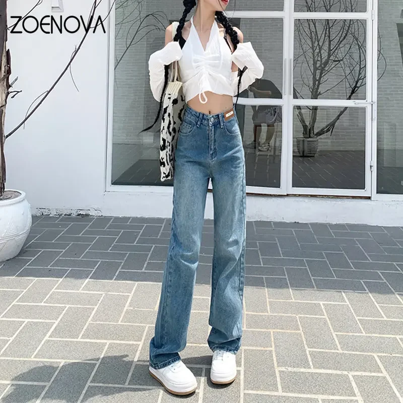 

ZOENOVA New 2023 Women Pant Specially Designed Low Waist Denim Vintage Clothing Slim Versatile Fashion Straight Wide Leg Jeans