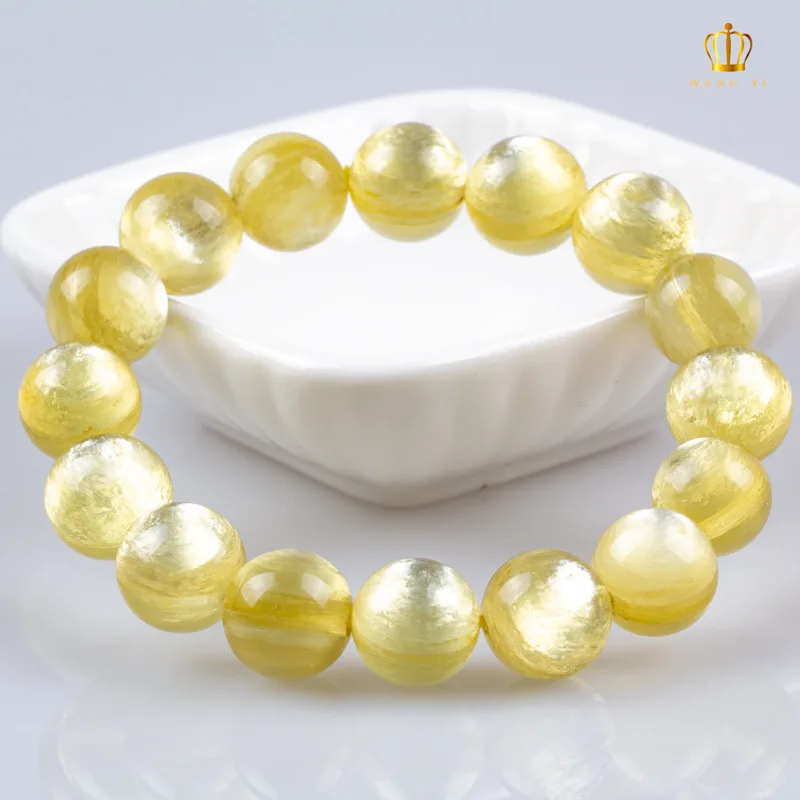 

Natural Gold Lepidolite Quartz Kunzite Bracelet Flash Woman Men Clear Round Beads Jewelry 10mm 11mm 12mm 13mm 14mm AAAAAA