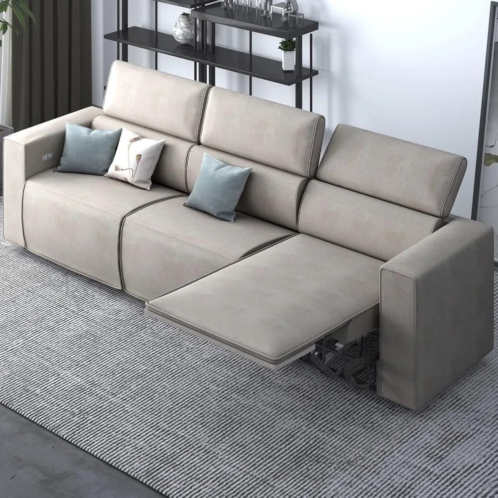 Sofa Berbaring Daya 100 "W, Sofa Besar Ruang Tamu, Sofa Kulit Imitasi Power Reliner dengan Tempat Duduk Yang Dapat Disesuaikan & Port USB