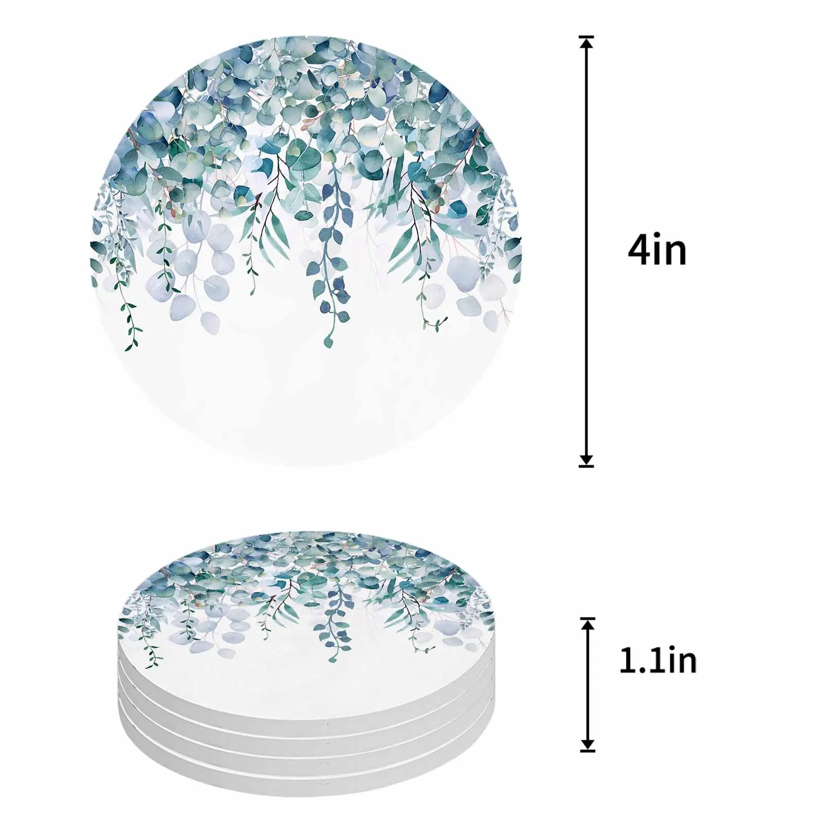 Spring Hand-Painted Eucalyptus Leaves Ceramic Coaster Set Kitchen Table Round Placemat Luxury Decor Coffee Tea Cup Coasters