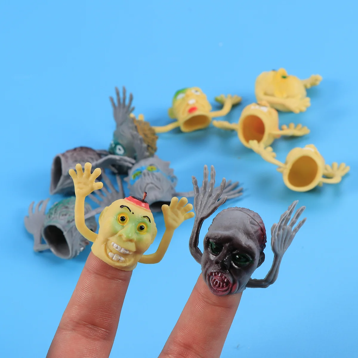 10 stks Grappige Halloween Ghost Head Zombie Vinger Head Set Vinger Speelgoed Vingerpoppetjes Vinger Props Speelgoed Educatief Vinger