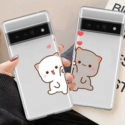 Cartoon Heart Cat Paired Couple Phone Case For Google Pixel 9 Pro XL 8 Pro 8A 8 7 6A 5G Funny Clear Soft TPU Lovers Cover Fundas