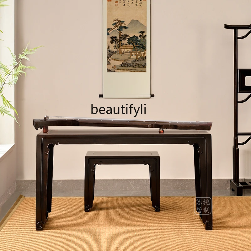 

Red sandalwood roll moire guqin table and stool mahogany Ming-style Sinology table guzheng piano table