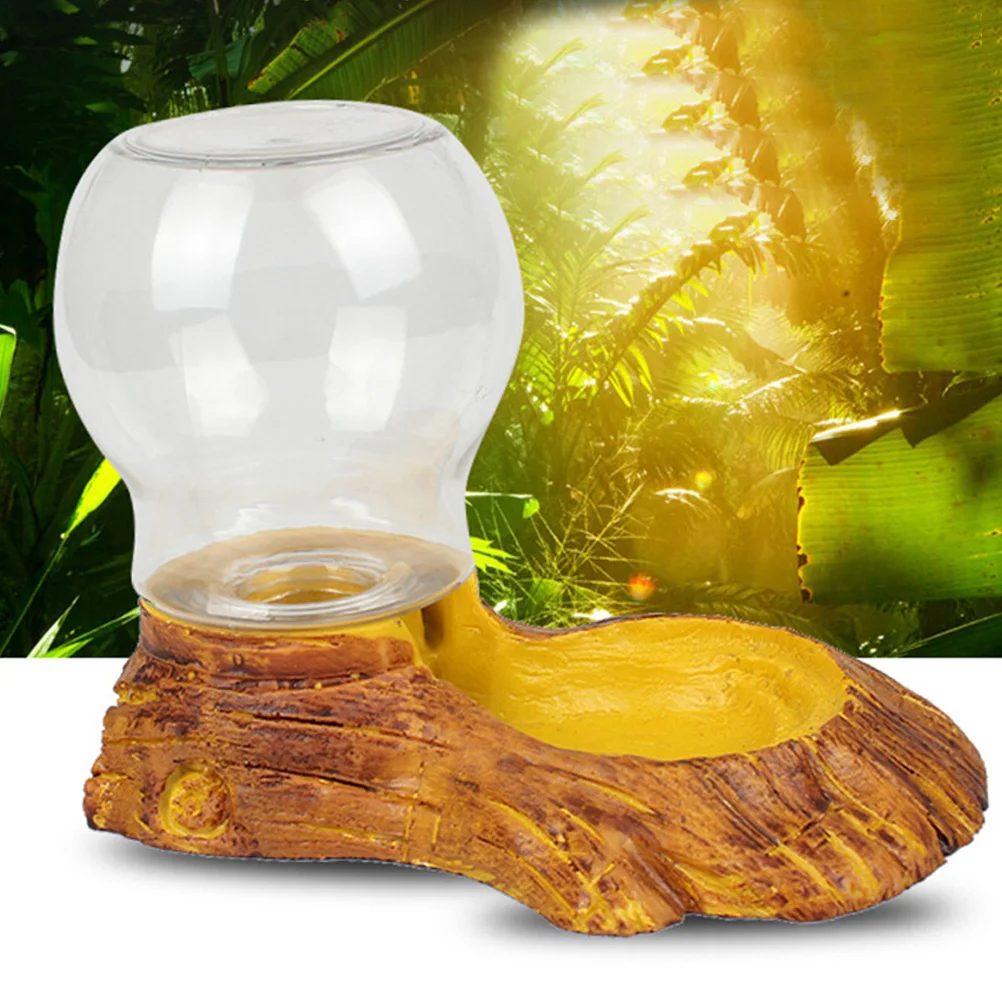 

Automatic Reptile Water Feeder Resin Crafts Smooth Surface Wood Texture Bowl Easy Cleaning Reptile Drinking Fountain Pet Water