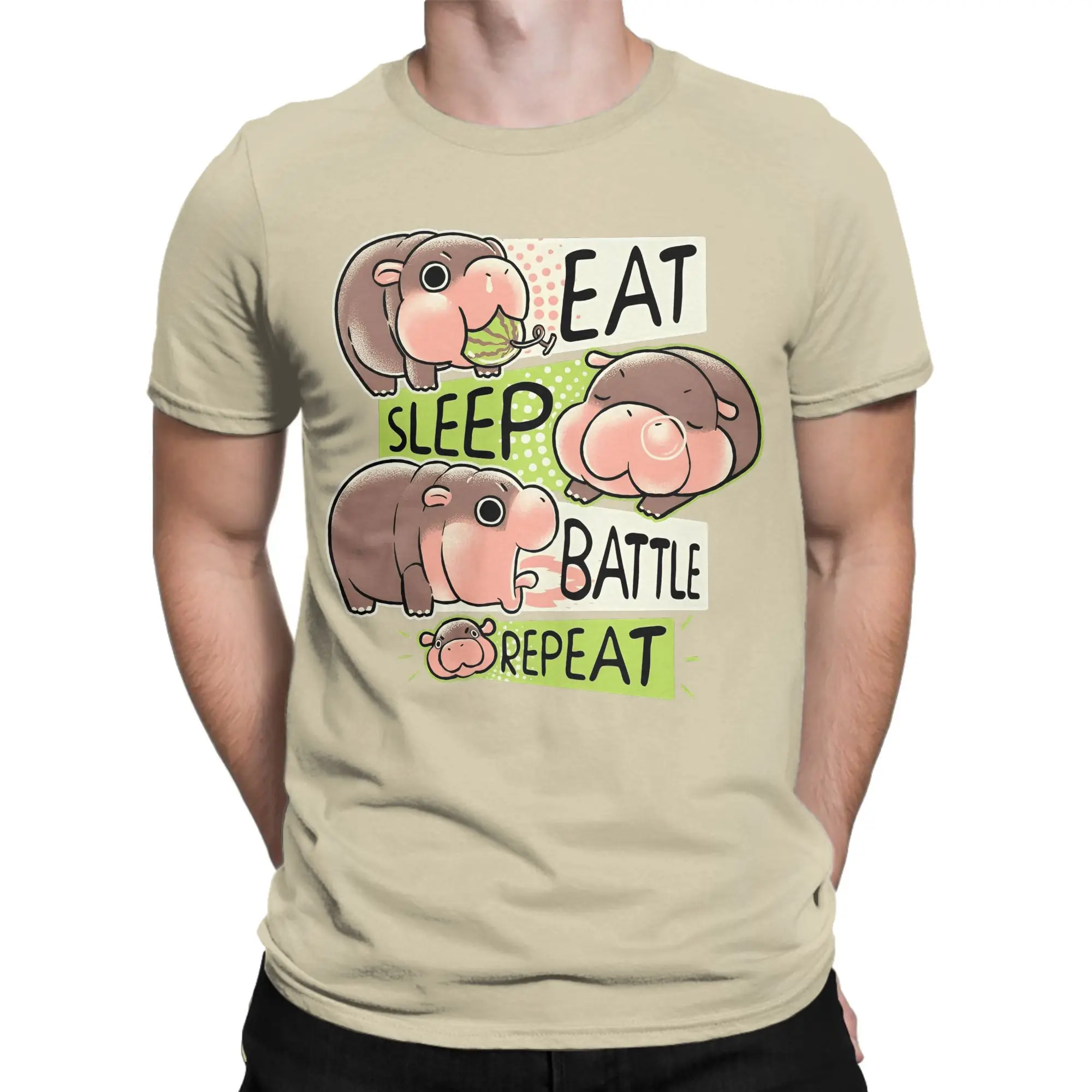 Eat Sleep Moo Deng T-Shirt Men  Humor Cotton Tees Round Collar Short Sleeve T Shirt Graphic Printed Clothes
