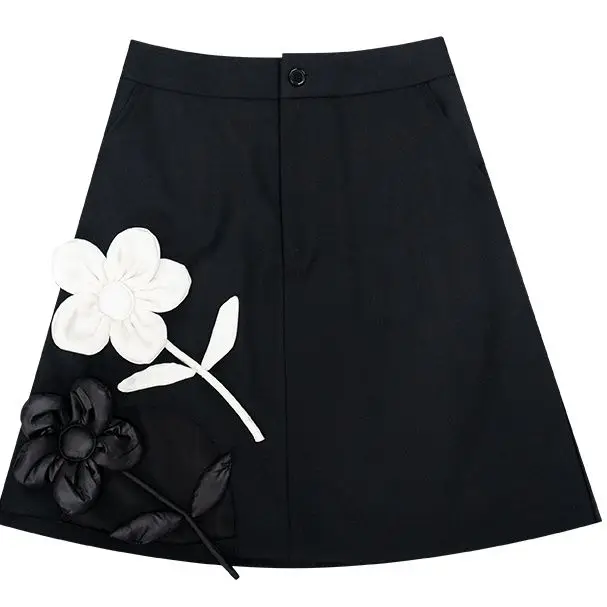 KUSAHIKI Fashion Flower Patchwork A-line Mini Skirts Womens Autumn Winter New Bottoms 2023 New Elegant High Waist Skirt Mujer