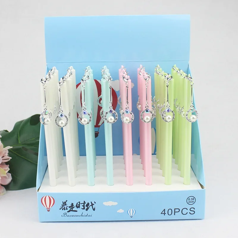 

16pcs pearl diamond pendant gel pen student creative 0.5MM needle black ink pen office stationery
