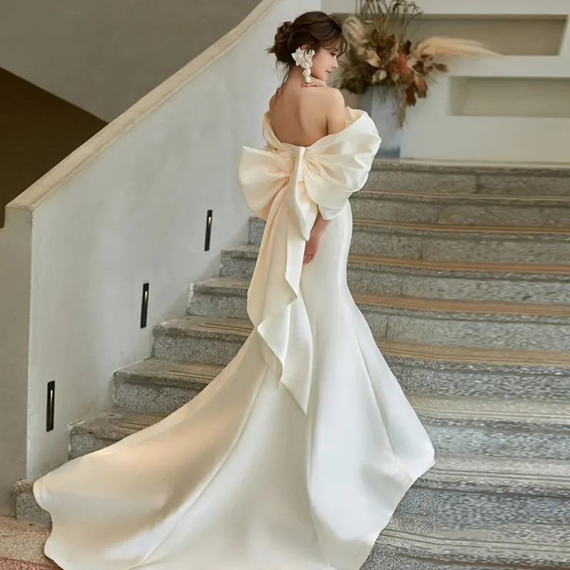 High-End Sense Satin Classy  Mermaid Light Wedding Dress French Bridal Super Fairy One Shoulder Small Trailing Forest Dress