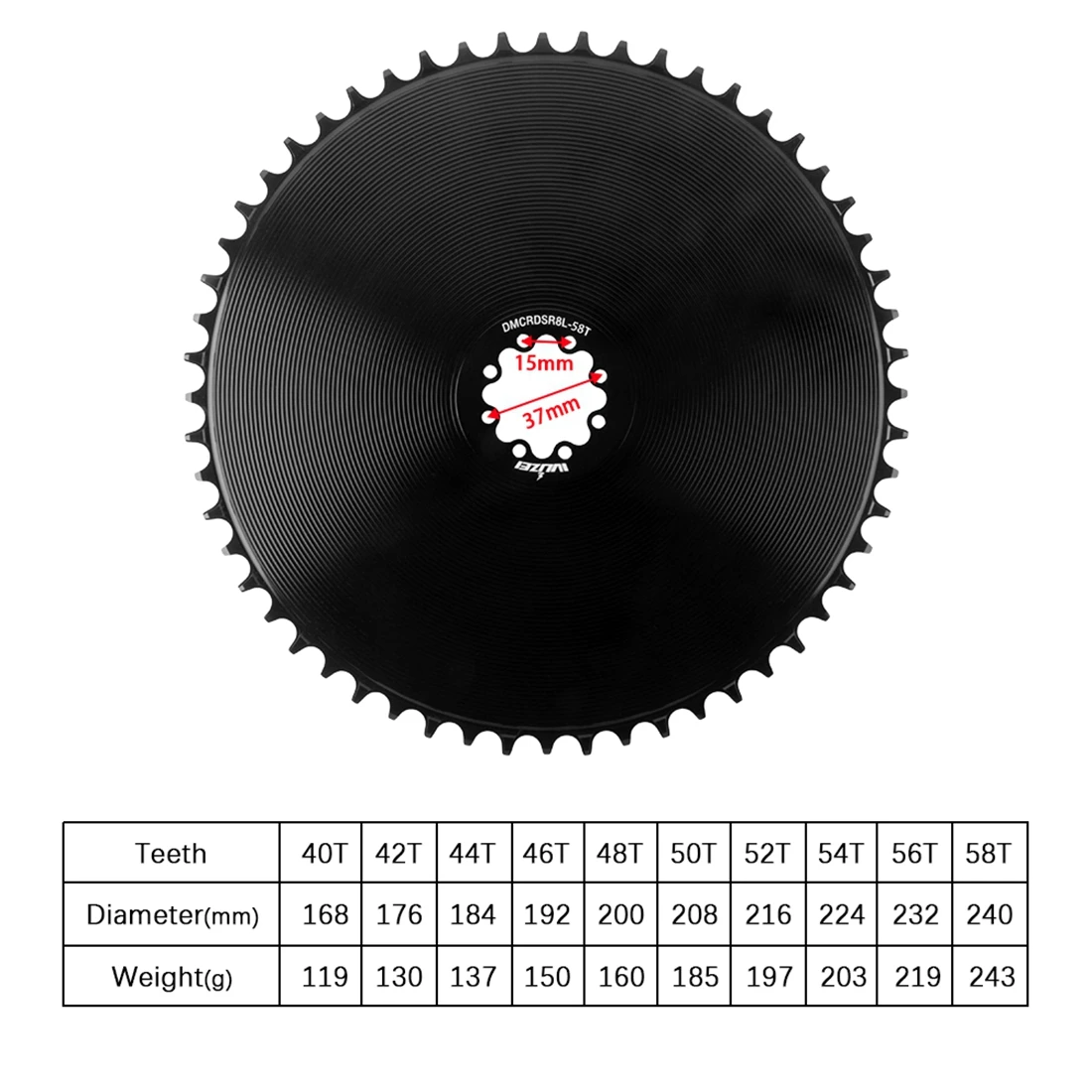 WUZEI Rennrad Kettenblatt 8 Schrauben Narrow Wide Kettenblatt Fahrrad 40 42 44 46 48 50 52 54 56 58T Krone für SRAM Force AXS Kurbel – Detail 6