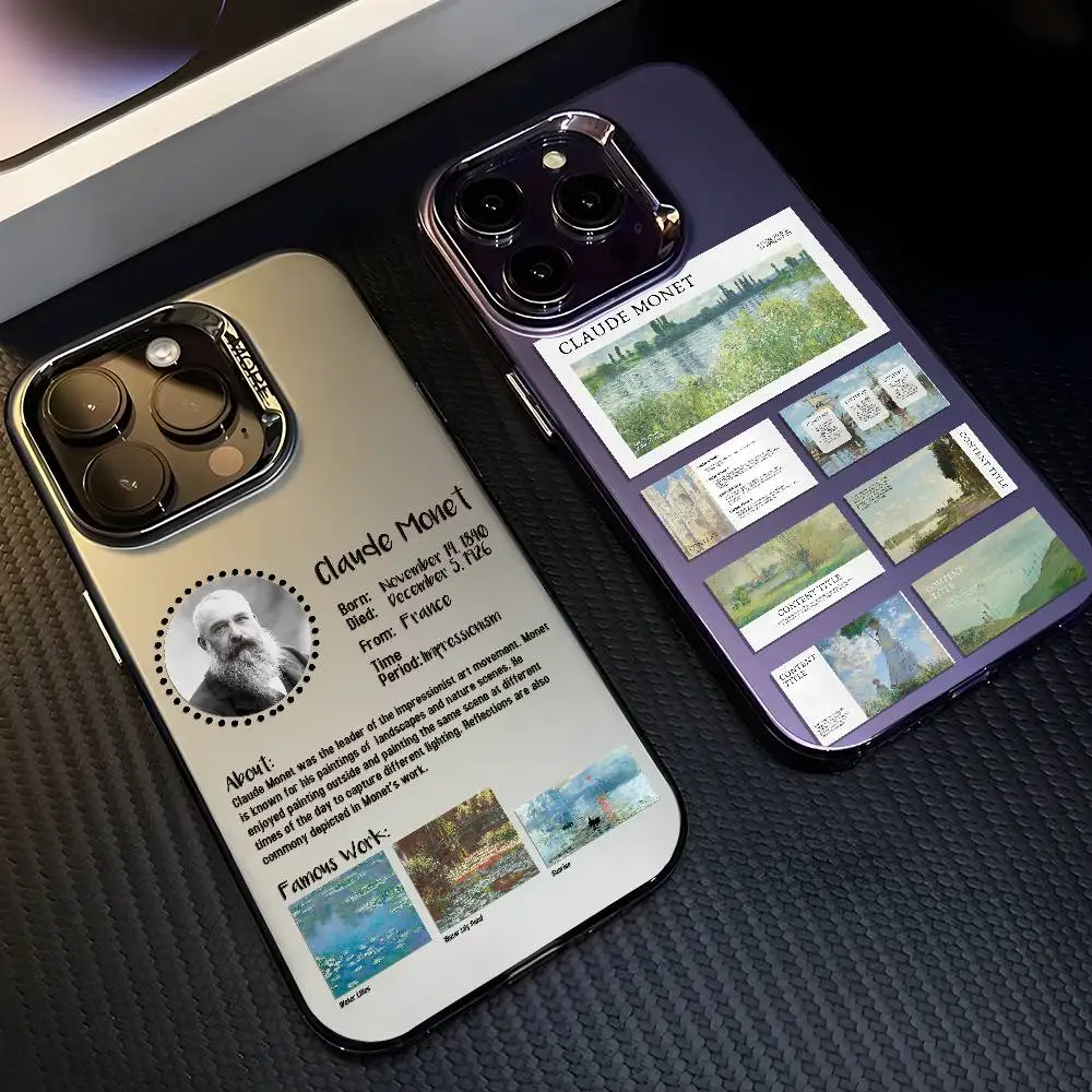 كلود مونيه النفط اللوحة جراب هاتف آيفون 17 16 15 14 13 12 11 زائد برو ماكس متعدد الألوان أورورا الليزر للصدمات فوندا غطاء