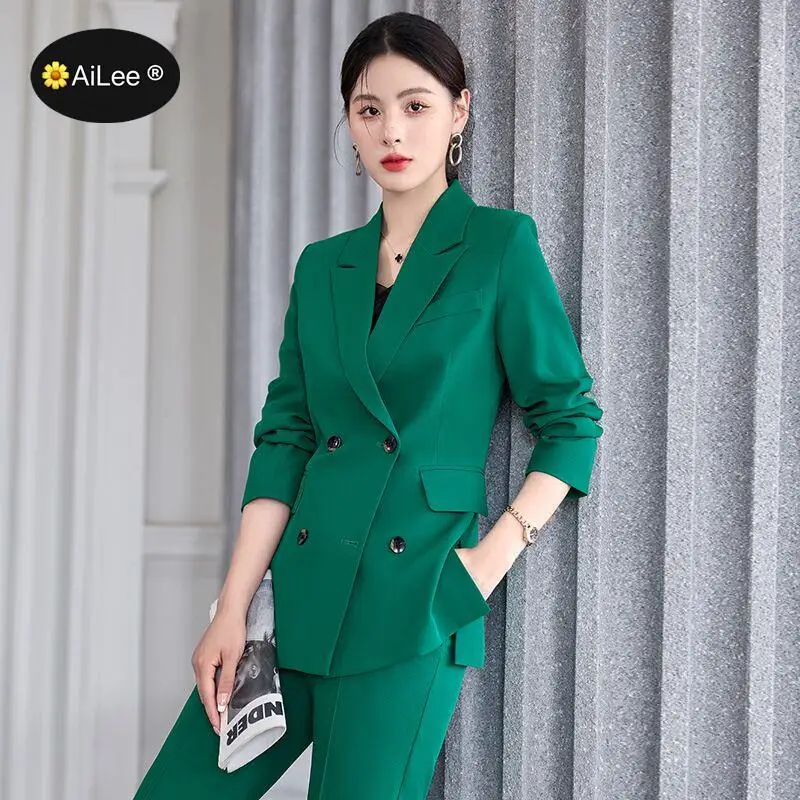 Winter Thick Double Breasted Women Blazer Suit Pants Trousers Set Charming Daily Social Business Outerwear Plus Size XXXXL Tops