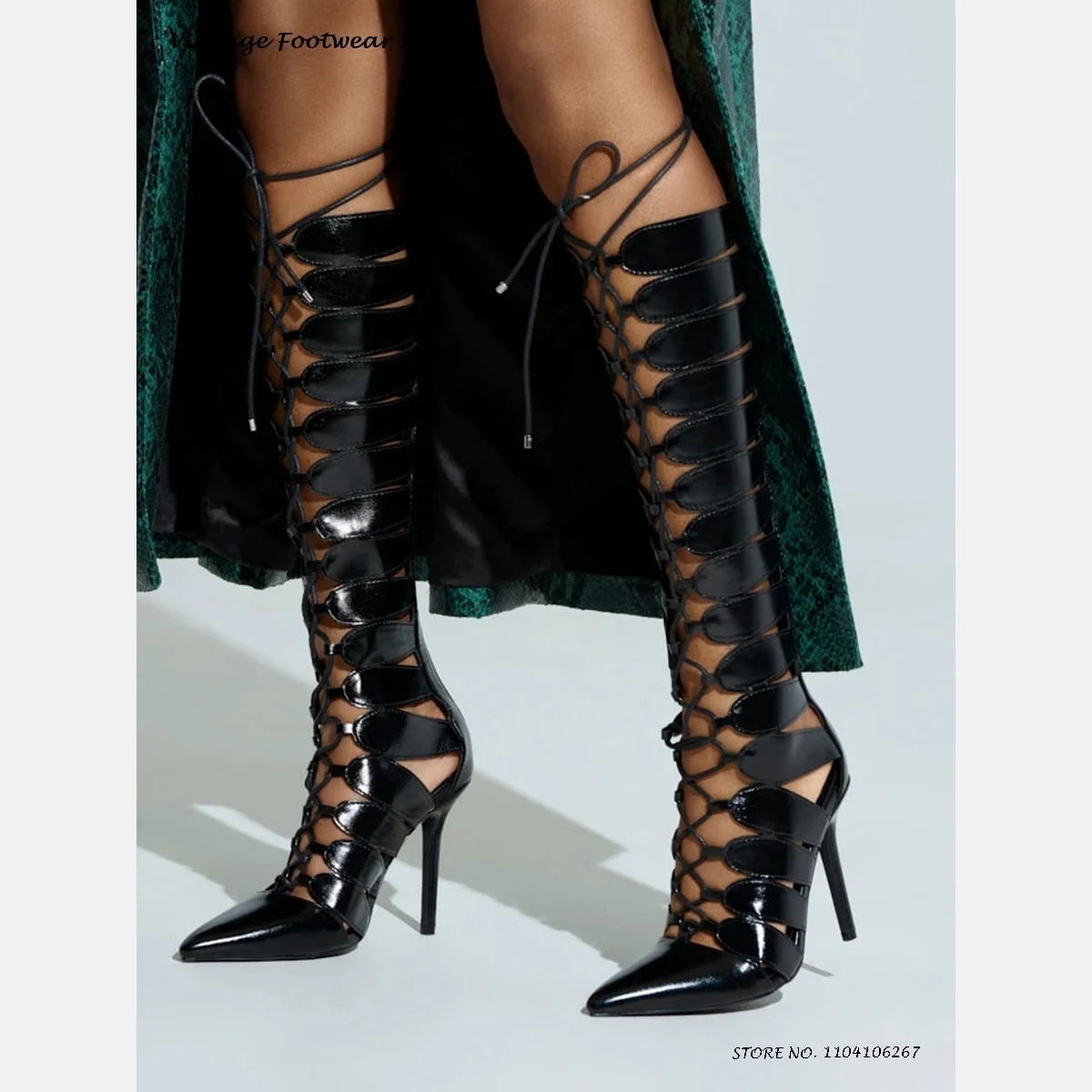 

Летние сандалии-гладиаторы с вырезами, модная обувь в уличном стиле с перекрестной завязкой, женские сапоги до колена на тонком каблуке с острым носком