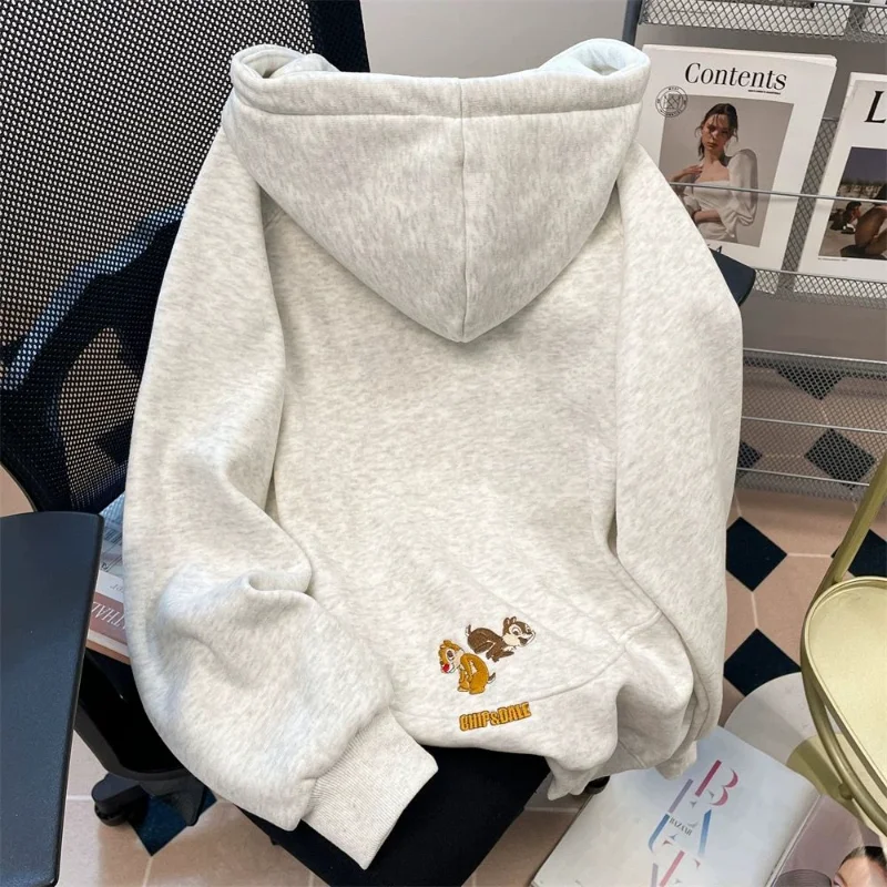 女性用刺繍入りフード付きスウェットシャツ 秋冬 プラスベルベット レイジースタイルジャケット トレンディトップ