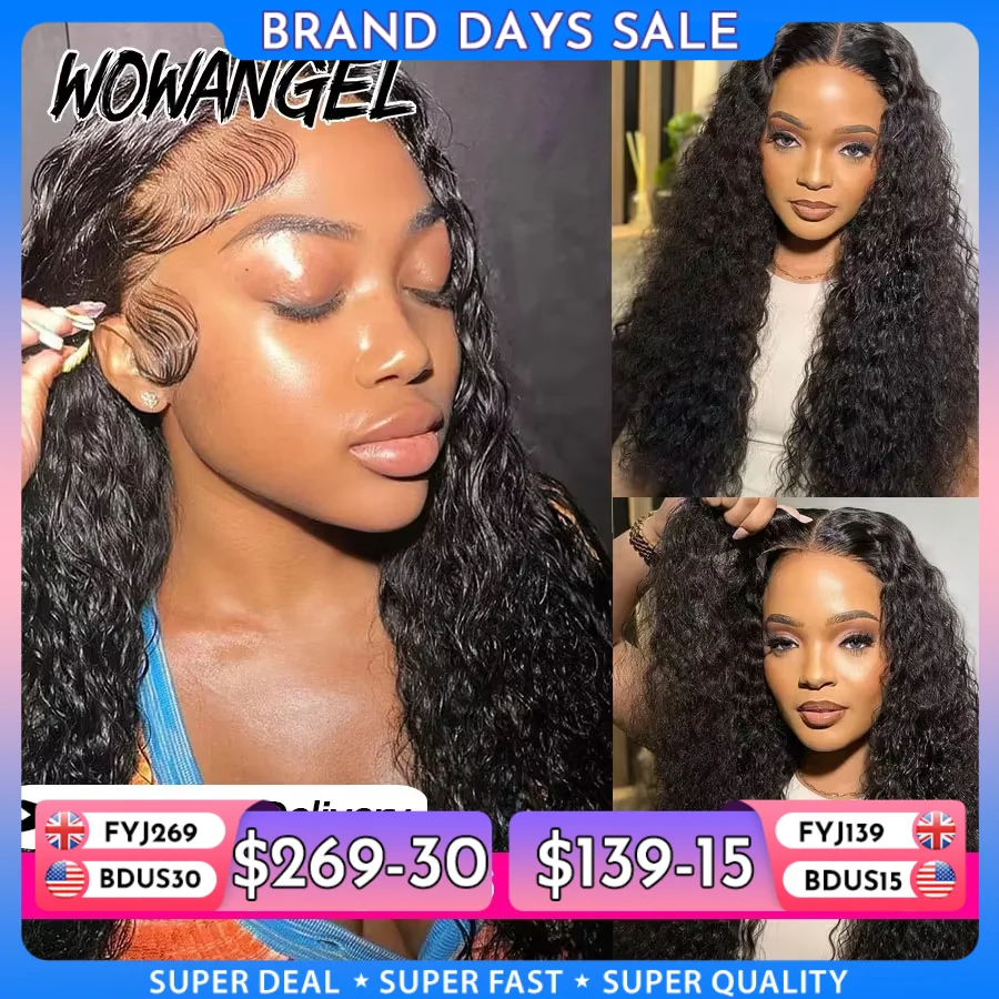 WOWANGEL Curly Wigs 250% 13x6 HD Lace Front Wigs 34in Water Wave Glueless Human Hair Wigs Pre Plucked Remy Brazilian Hair