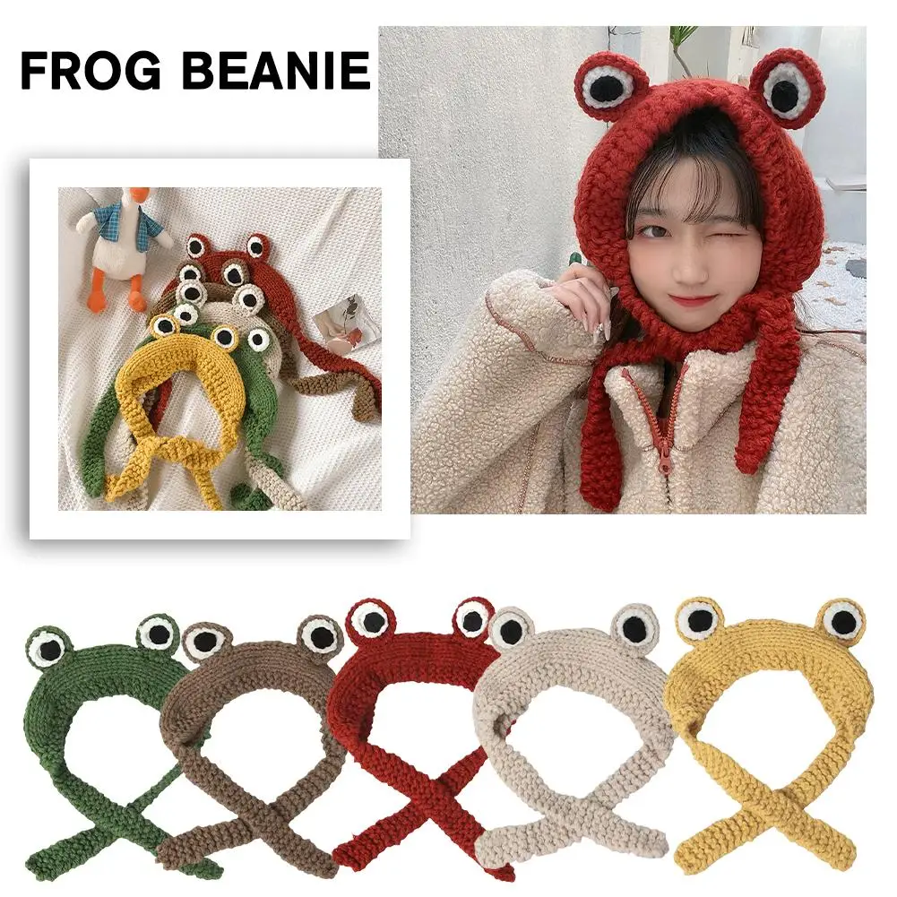 Cute Ladies Frog Hat Beanies Knitted Winter Hat Skullies Hat Cap Knitted Bonnet Gifts Warm Frog Beanie Costume Winter Acces K0M3