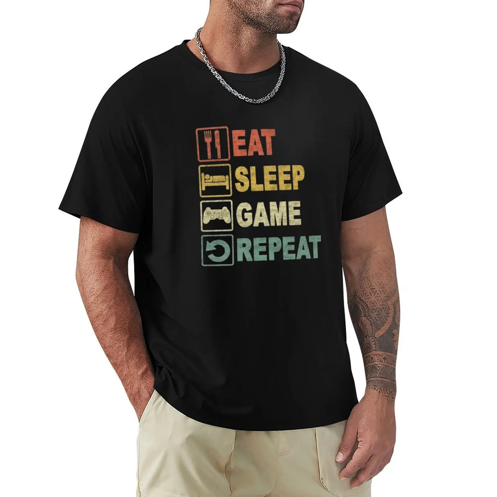

Eat Sleep Game Repeat T-Shirt boys animal print vintage graphic tee Short sleeve tee football t shirt Men's t shirts