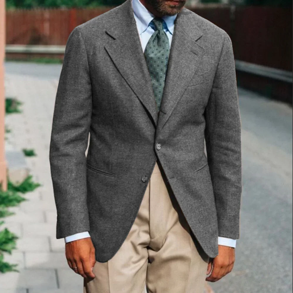 Mens Tweed Suit Blazer Wool Vintage Inspired Single Breasted Slim Fit Business Casual Fashion Coat for Wedding Office Party Wear image 4