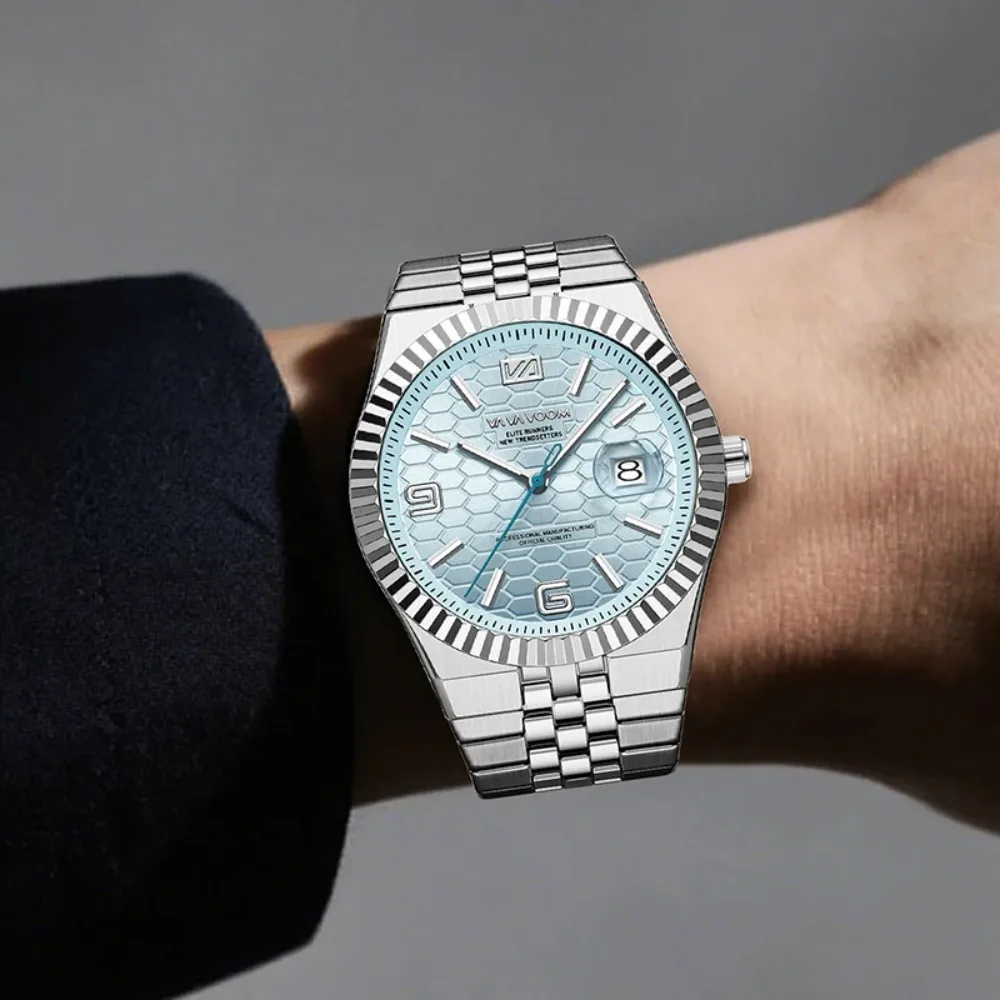 VA VA VOOM 2981 Luxury Steel Strip Quartz Mens Watch Waterproof Calendar Luminous Watches for Men Relogio Masculino reloj hombre