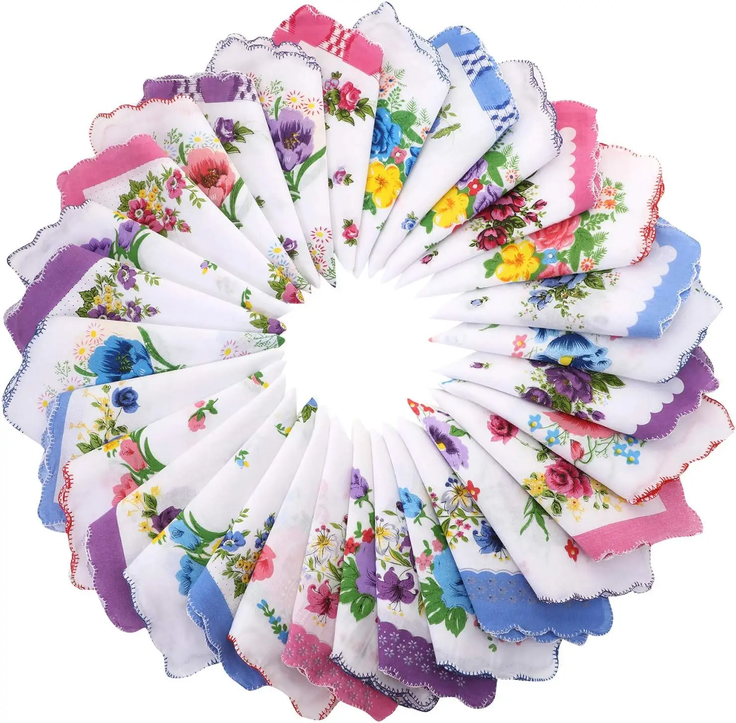 

30 Pcs Cotton Handkerchiefs for Women 12 Inch Floral Print Soft Ladies Hanky