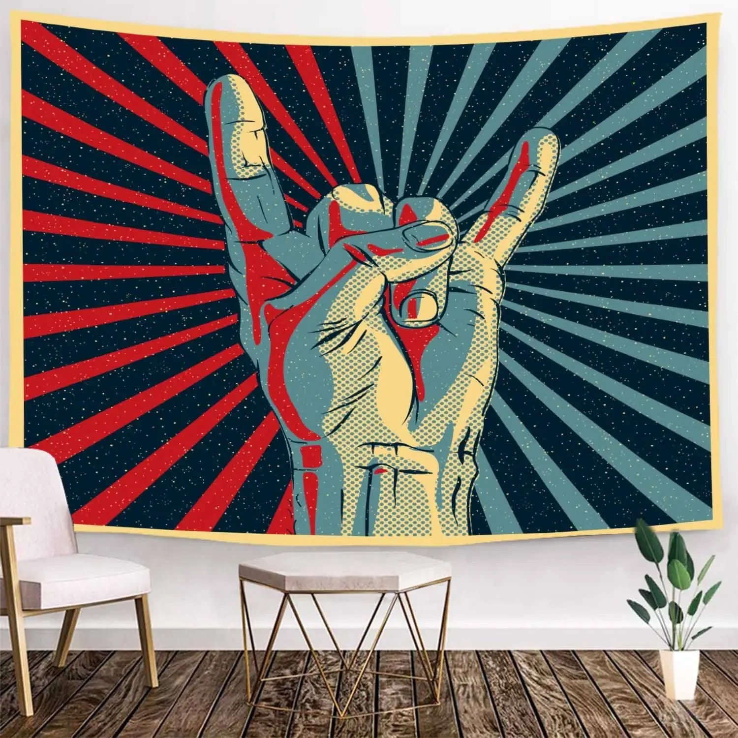 Rock Music Tapestry Wall Hanging Musical Living Room Hip Hop Bedroom for Men Classic Punk Band Fan Rocker Gesturing Party Decor