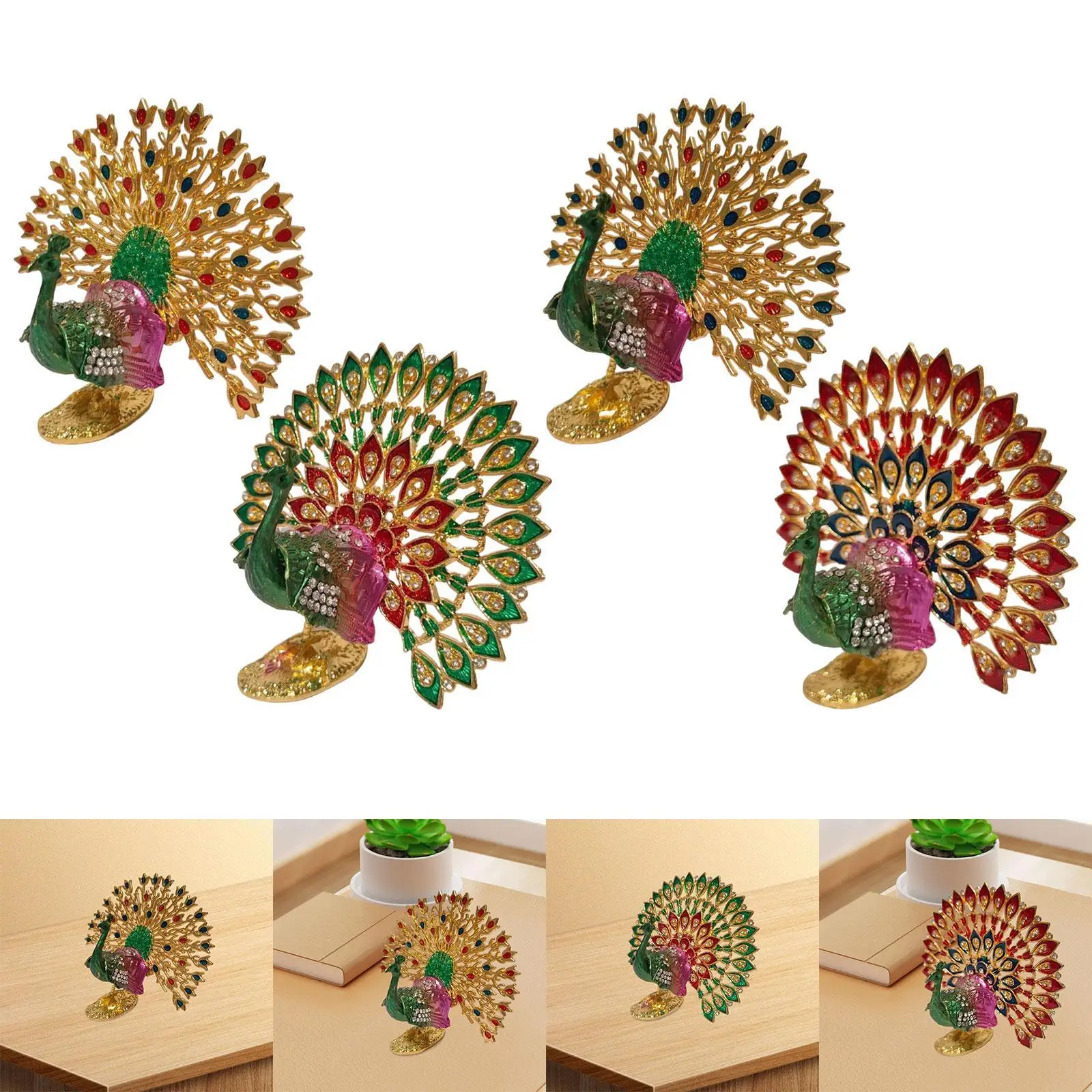 Mini Peacock Statue Decorative Home Furnishing Gift Display Artificial Ornament for Desktop Hotel Backyard Office Farmhouse