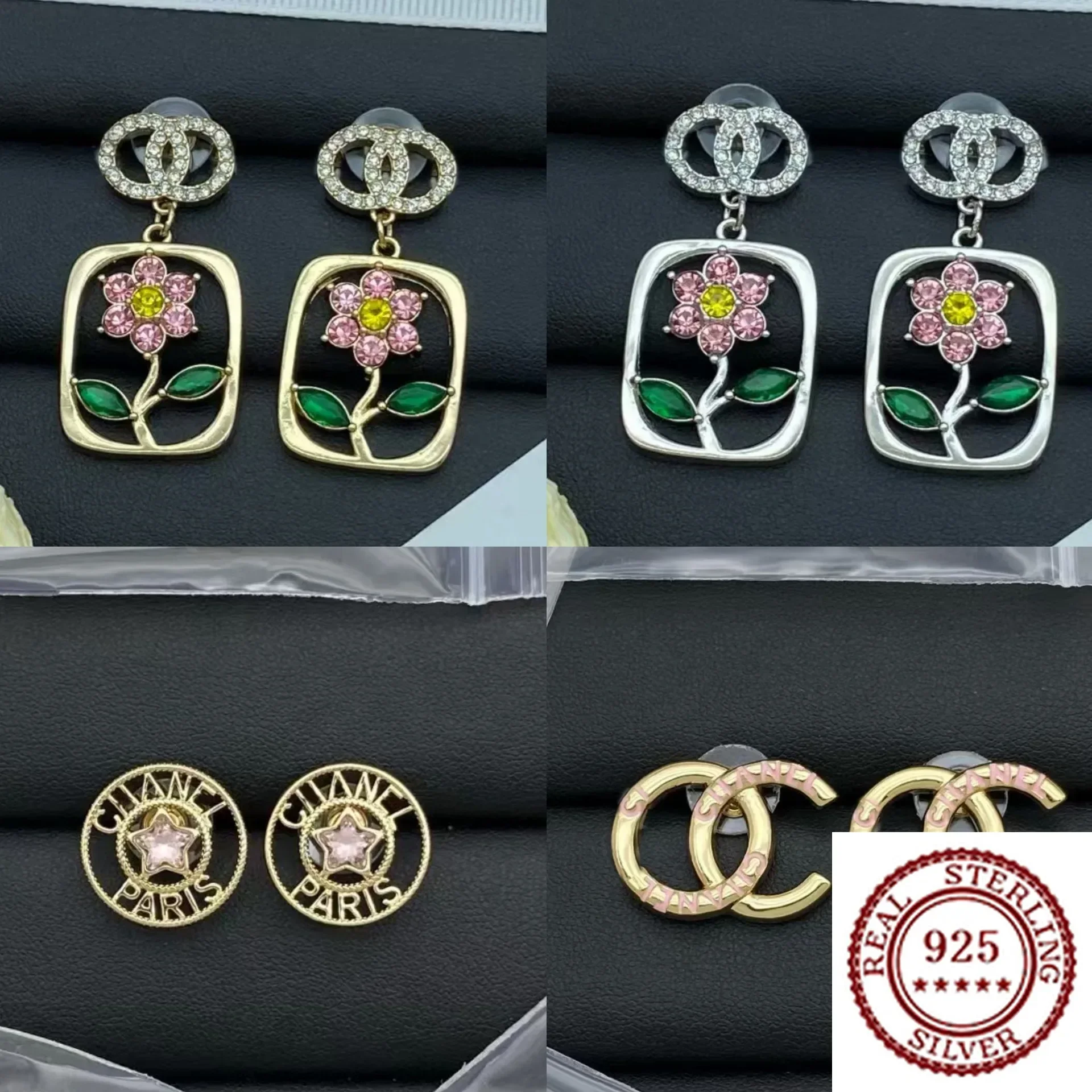 

2025 New Trend DIY Pure Silver Classic Feminine Style Double C Hollow Design Earrings Fashionable And Versatile White Earrings