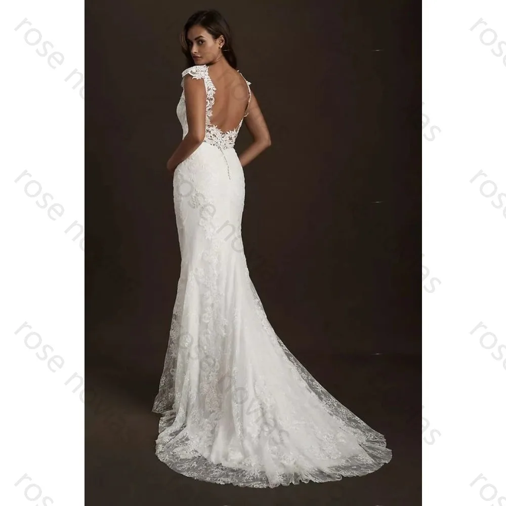 Customized White Lace Elegant Wedding Dress V-Neck A-line High Quality Appliques for Floor-length for Exclusive for the Bride