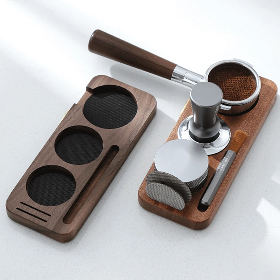 Kaffee Tamper Matte Station Stehen Siebträger Halter Unterstützung Basis Rack Walnuss Holz Für 51MM 54MM 58MM espresso Zubehör Barista