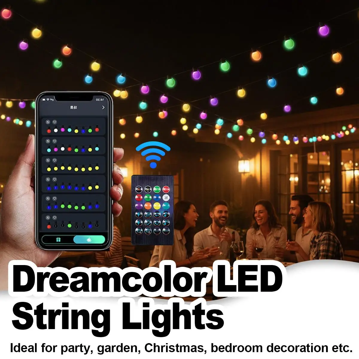 

Светодиодная гирлянда с управлением через приложение, программируемая, синхронизация с приложением, водонепроницаемая, с таймером, для улицы, патио, кемпинга, вечеринок, декоративное освещение для комнаты