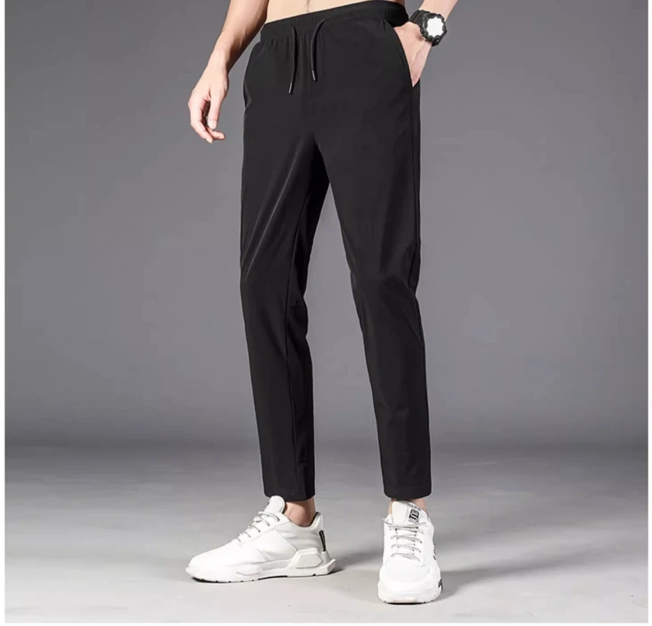 2024 Men's summer trend fashion loose thin sports casual pants breathable straight leg nine pants