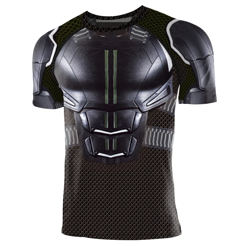 Zawaland 3D Printing Armor T Shirt Men Long Sleeve Adult Compression Tee Superhero Cosplay Costume Tracksuit Tops Short Sleeve