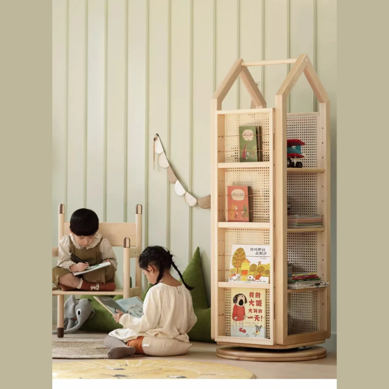 

Ivory tower rotating bookshelf bookcase solid wood multi-layer shelf picture book rack