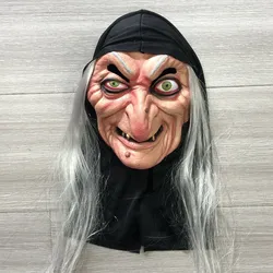 Halloween Heksenmasker Cosplay Enge Ghost Gezicht Tovenares Oude Nana Oma Latex Helm Verkleed Feestkostuum Rekwisieten