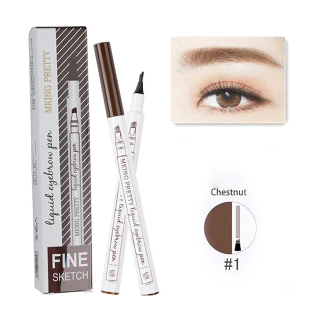 4 قطعة قلم الحواجب بأربعة رؤوس طرف رفيع طويل الأمد مقاوم للماء طبيعي ثلاثي الأبعاد يشبه الشعر السكتة الدماغية قلم الحواجب السائل للنساء ماكياج #5