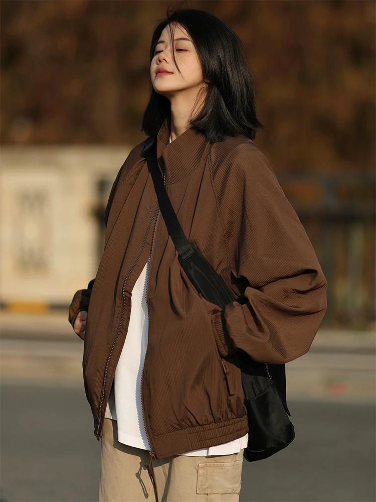 

Японский кардиган на молнии в стиле SLE, весенне-осеннее повседневное пальто с высоким воротником кофейного цвета, рабочая одежда для мужчин и женщин
