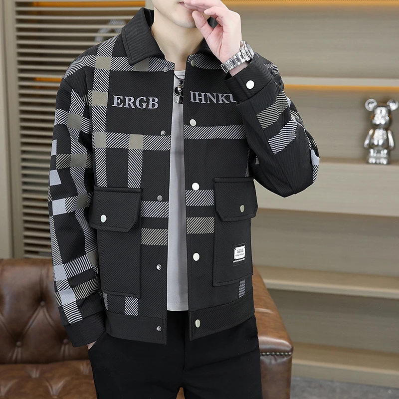 Brand Clothing 2024 Spring Autumn Men Coats Lapel Slim Print Jacket Mens High Quality Casual Jacket Tops Coat