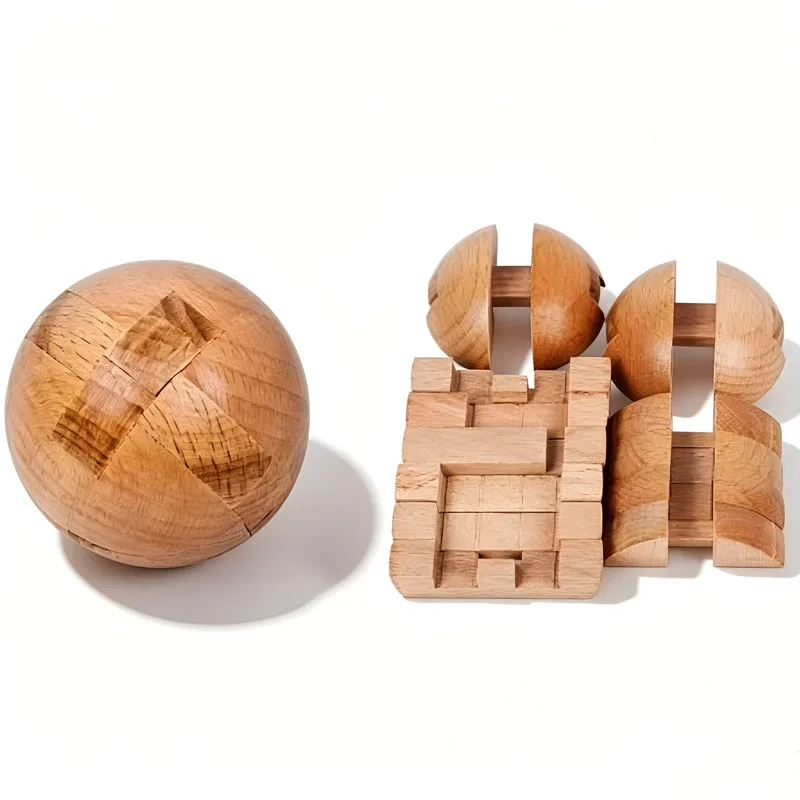 Classic Wooden Puzzle Ball Magic Brain Teasers Assembly Interlocking Toys IQ Logic Mind Challenge Games for Adults & Kids view 3