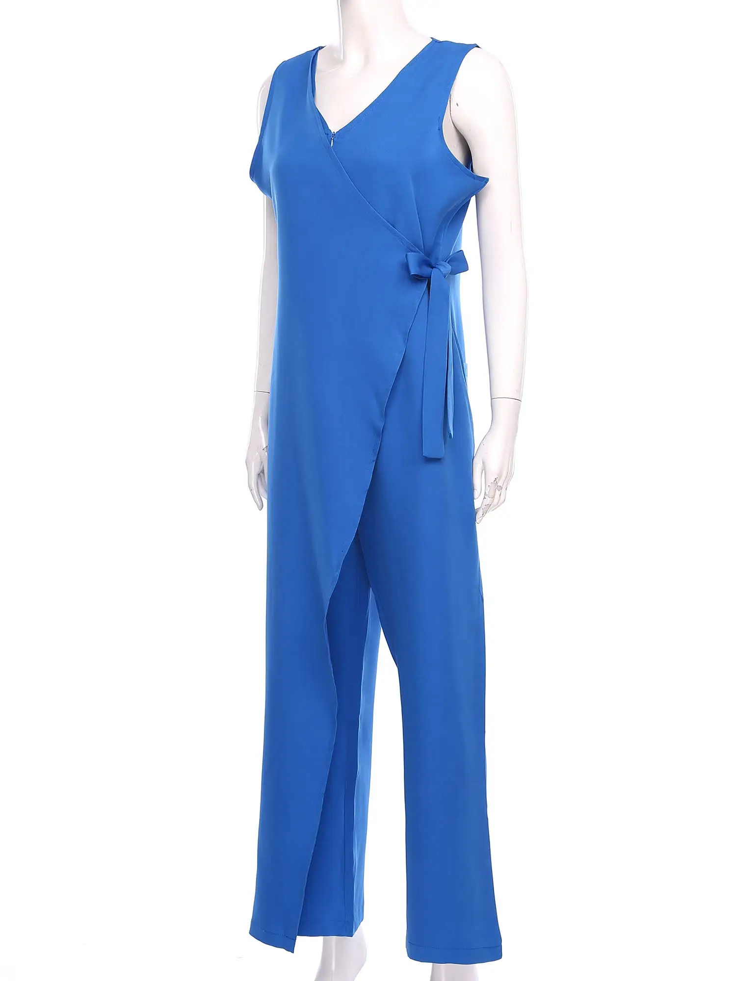 Women Elegant Casual Evening Jumpsuit V-neck Sleeveless High Waist Wide Leg Pants Festival Outfit for Banquet Wedding Pageant