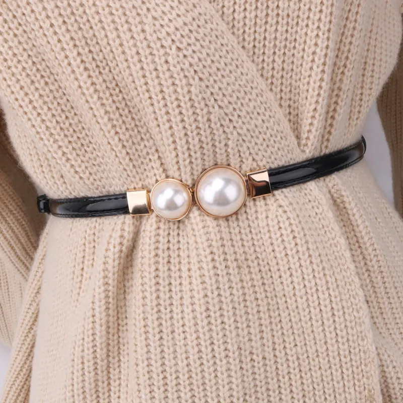 

New Women's Pearl Thin Narrow Belt Fashion Korean Edition Cute Girl Travel Shopping Dress Decorative Sweater Casual Pants Belt