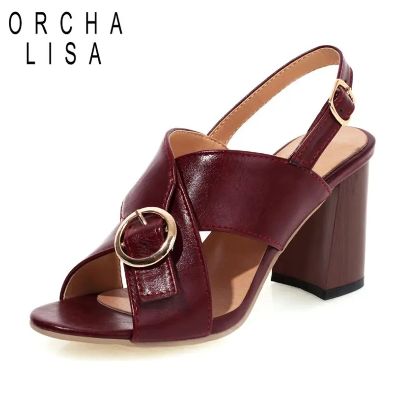 

ORCHA LISA 2025 Винтажные женские сандалии на высоком каблуке 8 см с ремешком сзади и пряжками на ремне Плюс Размер 41 42 43 44 Мягкая повседневная женская обувь