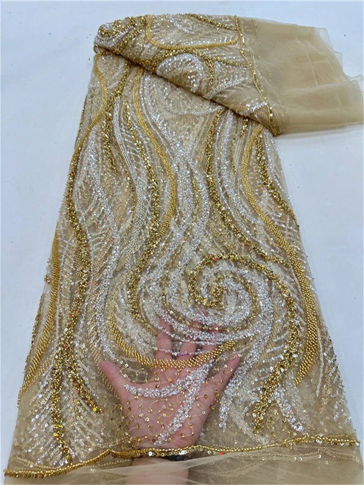 

Модное африканское кружево 2026: высококачественное французское кружево с бисером, роскошный тюль, нигерийское кружево с пайетками для свадебного платья